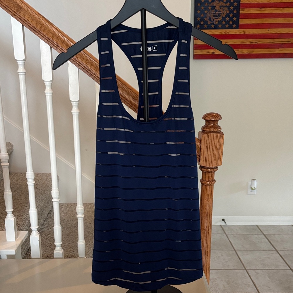 Navy Striped Sheer Racerback Tank Top